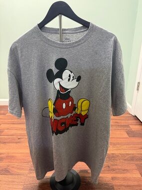 Disney Gray Mickey Mouse Graphic Tee with Red & Yellow Accents Men’s